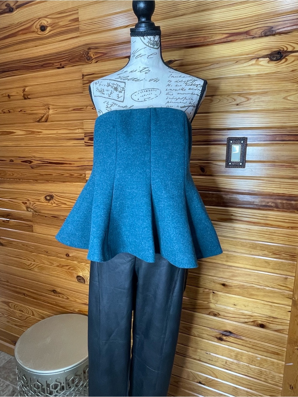 Anthropologie Teal Strapless Peplum Top SZ M